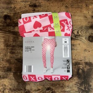 Size M (8-10) - Serra Fleece Lined Leggings Pajamas Red White Valentine's NEW